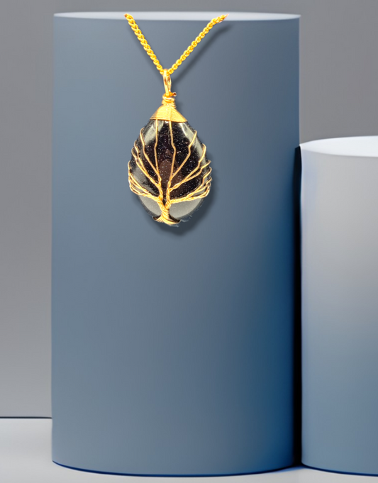 blue sandstone wire wrapped tree of life handmade crystal necklace jewelry