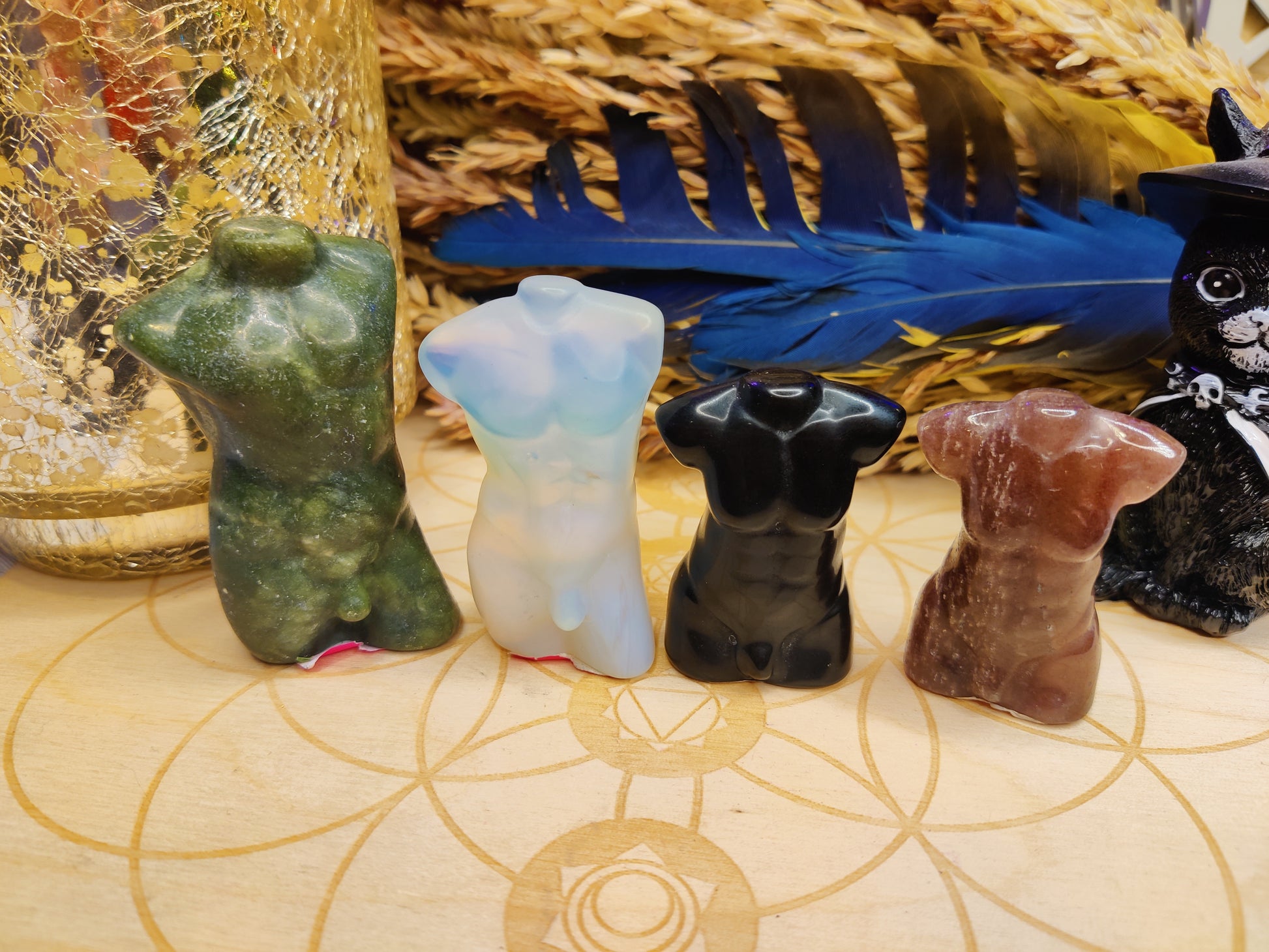 crystal carvings body jade opalite obsidian strawberry quartz